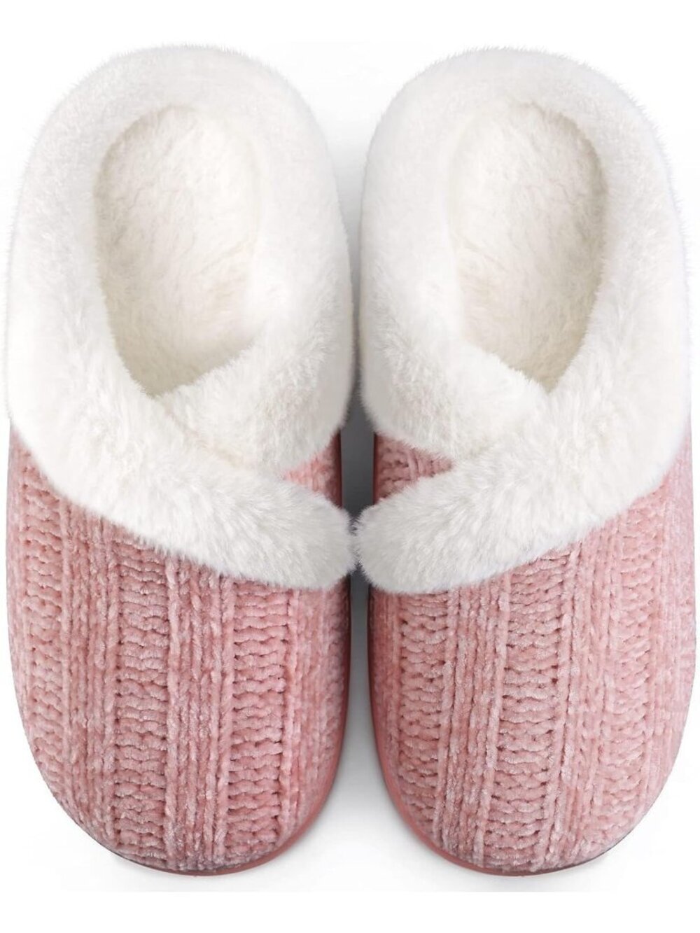 Womens Pink Fuzzy House Slip on Indoor Outdoor Anti-Skid Rubber Slipper Shoes